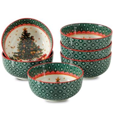 Imagem de glowworm Tigelas de cereais de Natal, conjunto de 6 tigelas de sopa de 737 g para cozinha, conjunto de tigelas para arroz, aveia, sobremesa, lava-louças e micro-ondas