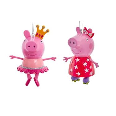 Imagem de Conjunto de enfeites natalinos da Peppa Pig – Inclui Peppa com coroa e Peppa com ornamentos de patins por Kurt Adler – Decorações de Natal da Peppa Pig