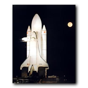 Imagem de Imagem motivacional de decoração de parede - Nave espacial da NASA Noite Lua Astronauta Foguete Ciência Pôster Educacional Impressão Arte (40,6 x 50)