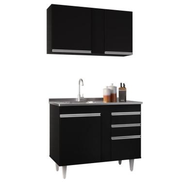 Imagem de Armário Aéreo Indiana E Balcão Gabinete 100cm Com Pia Inox Luziania Preto - Lumil