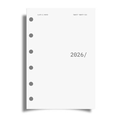 Imagem de Cloth & Paper Sobreposições de painel de agenda de veludo frontal e mensal 2026 | Tamanho do bolso 8 x 12 cm | Conjunto de 13 peças para agendas de bolso com 6 anéis, sem data, papel pesado
