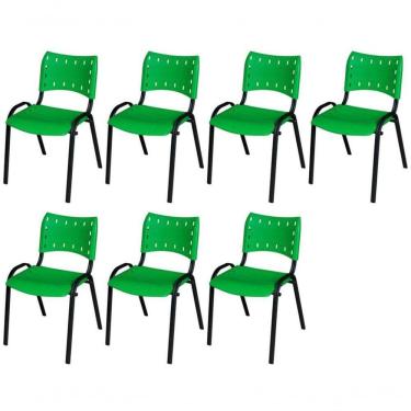 Imagem de Cadeira Iso Base Preto Igreja, Escola, Escritório - Verde - Kit 7 Peças