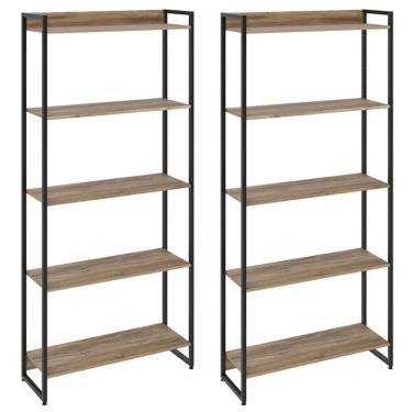 Imagem de Kit 2 Estantes Escritório 5 Prateleiras 186x80cm Carvalho