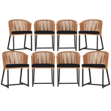 Imagem de 8 Cadeiras De Jantar área Noronha Preta E12 Trama Original Terra Cota