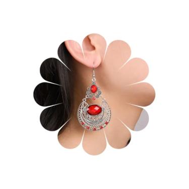 Imagem de Andelaisi Brincos de gota de gota de filigrana boho vintage tribal geométrico brincos de gancho de gota d'água de rubi prata brincos pendentes étnicos padrão cigano brincos de lustre joias para