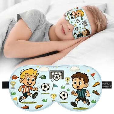 Imagem de Máscara infantil de seda para dormir – 100% seda amoreira, máscara infantil com alça ajustável, máscara de dormir blackout macia e respirável para meninos e meninas de 5 a 15 anos (estilo futebol)