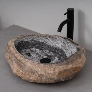 Imagem de MIDUSO Pia de embarcação de pedra irregular 100% feita à mão; pia de pedra real; pia de embarcação exclusiva; acima do balcão; pia de rocha de rio; banheiros rústicos de pias; Irre RiverStone 278