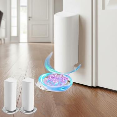 Imagem de Pacote com 2 batentes magnéticos de porta - batentes de aço inoxidável resistente com adesivo dupla face forte para montagem no chão sem perfuração, branco