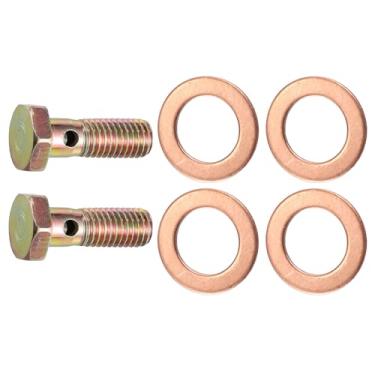 Imagem de Edinstry Conjunto de 2 conjuntos de parafusos de banjo kit adaptador de freio M10x1,5 linha de rosca de freio único parafuso banjo com arruelas de 10 mm