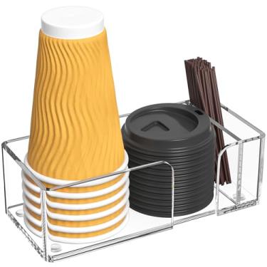 Imagem de Rulyyo Suporte de copo de café para bancada - acessórios de barra de café de acrílico transparente, organizador de 2 xícaras, organizador de estação, decoração de mesa de fazenda