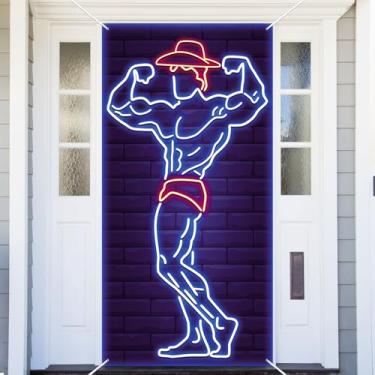 Imagem de Capa de porta masculina musculosa faixa de ginástica fitness levantamento de peso tema esportivo banner fotografia fundo para feliz aniversário festa de casamento suprimentos foto cabine fundo