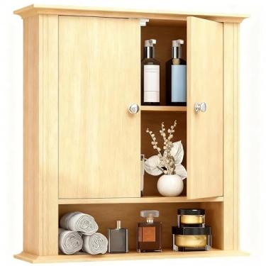 Imagem de UYIHOME Armário de remédios montado na parede com 2 portas, armário de parede de banheiro suspenso sobre vaso sanitário, armário de armazenamento superior para banheiro, cozinha, lavanderia (natureza)