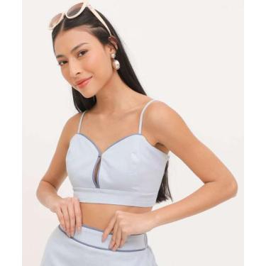 Imagem de Blusa Cropped Feminina Linho Alças Finas Marisa-15697, Azul, P