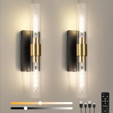 Imagem de EIDEARAY Conjunto De Dois Arandelas De Parede, Arandela Operada Por Bateria, Luminária De Parede Recarregável Com Controle Remoto, Arandelas De Parede Internas Sem Fio, Luminária De Penteadeira Mod