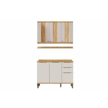 Imagem de Cozinha Modulada Ronipa Sauvignon Sauvignon 3 Peças (1aéreo+1balcão+1complemento) C3p48 Amendoa-off White - Ronipa