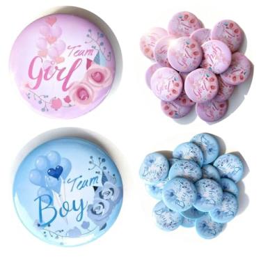Imagem de EinNana Pinos de botão de festa revelação de gênero, 60 peças design de equipe menino e menina, pinos redondos de 4,4 cm com padrão de urso de pelúcia, cores rosa e azul, lembrancinhas de festa e
