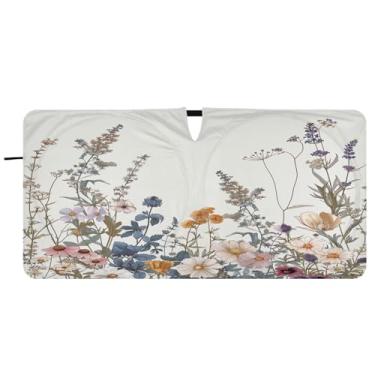 Imagem de Blueangle Aquarela flores silvestres pára-brisas sombra solar - 149.9 cm x 76.2 cm dobrável carro janela frontal blocos pára-sol raios UV viseira de sol (173)