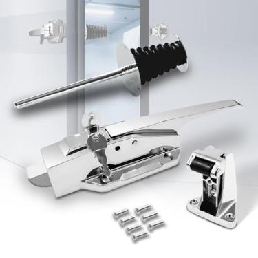 Imagem de LVYIHAN Kit completo de maçaneta de porta de refrigerador, trava de porta de freezer prateada com chave e liberação interna, trava radial para montagem de porta deslocada de 1/12.7 cm a 3/12.7 cm