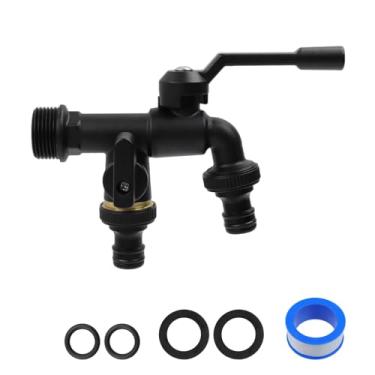 Imagem de Tighall Torneira externa de saída dupla, rosca NPT de entrada macho de 9,5 cm, torneira de latão à prova de gelo uma em duas para válvula de entrada de máquina de lavar, para conector de mangueira de