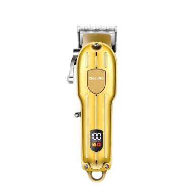 Imagem de Máquina de Cortar Cabelo Profissional, Dourada, Bateria de Lítio 2600mAh, USB, 5 Ajustes de Comprimento, 180min de Uso, com Pentes e Acessórios