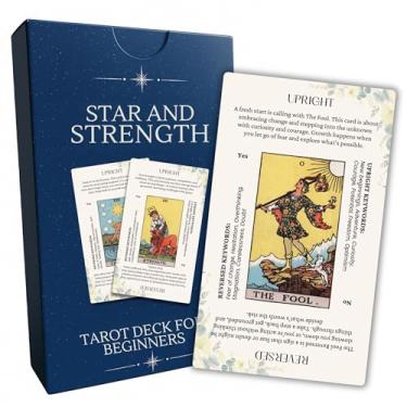 Imagem de Cartas de tarô estrela e força para iniciantes com significados, palavras-chave e sim/não – presente de baralho de tarô de aprendizagem sem necessidade de guia