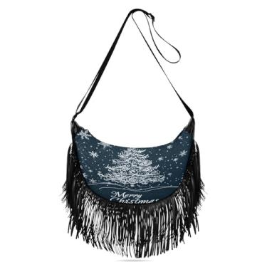Imagem de CEBUGI Bolsa tiracolo feminina com franjas, borla, árvore branca, Hobo, bolsa tiracolo com alças ajustáveis