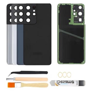 Imagem de Substituição de vidro traseiro para Samsung Galaxy S21 Ultra com lente de vidro da câmera e kits de ferramentas de reparo (preto)