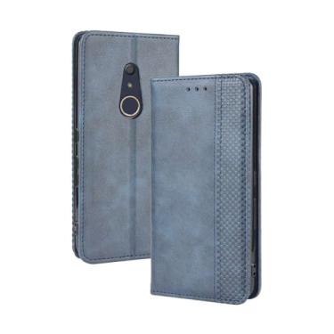 Imagem de Capa flip de couro para Fujitsu Arrows Be4,Flip magnético retro,Caso de telefone de couro PU,Design de carteira com 3 slots de cartão e 1 clipe de dinheiro -Blue