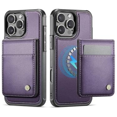 Imagem de SFDSUH Capa carteira magnética 2 em 1 destacável para iPhone 16e com porta-cartões e suporte magnético (para iPhone 16e/roxa)