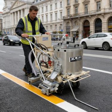 Imagem de Máquina de marcação de estrada termoplástica, decapador de linha de estrada com dispensador de contas de vidro para visibilidade noturna, linhas de secagem rápida de 6 segundos para pavimento de