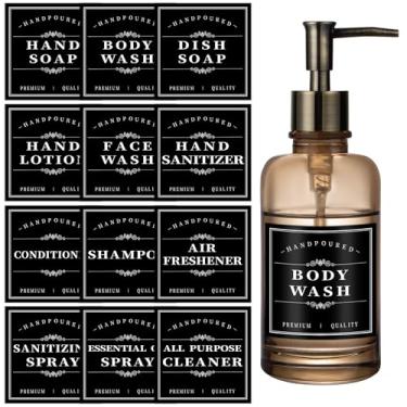 Imagem de Etiquetas de sabão para garrafas, 24 peças, à prova d'água, minimalista, organização de banheiro, adesivos removíveis para sabonete e xampu condicionador (preto)