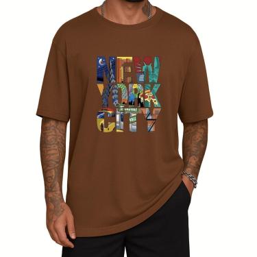 Imagem de Camiseta Oversized NYC Gola Alta Streetwear Algodão Academia-Masculino