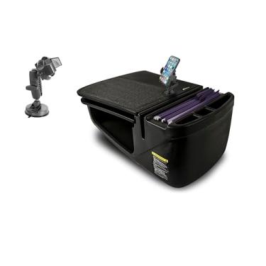 Imagem de AutoExec Mesa de carro GripMaster para sua estação de trabalho de veículo e escritório móvel, preta, com suporte para telefone e sucção para telefone