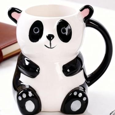 Imagem de Arawat Canecas de café de panda fofas com tampa e colher Copo Kawaii, material de impressão de Pandas, 400 ml, caneca de café e chá, copos de animais 3D, presentes de aniversário para mulheres, homens