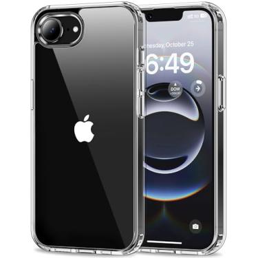 Imagem de HOOMIL Capa para iPhone 16e de 6,1 polegadas, não amarela, proteção contra quedas, capa traseira rígida transparente antiarranhões - transparente