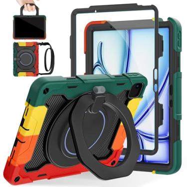 Imagem de ROISKIN Capa para iPad Air de 11 polegadas/Air 6ª geração M2 2024 com protetor de tela HD, alça de ombro [proteção contra quedas de 15 pés] Capa militar resistente para Air 11/Air 6ª geração - suporte