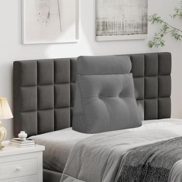 Imagem de Almofada triangular de veludo para cabeceira de cabeça, capa removível, cama de beliche, suporte de posicionamento do encosto, descanso de leitura relaxante (cinza com travesseiro de rolo, pequeno (61