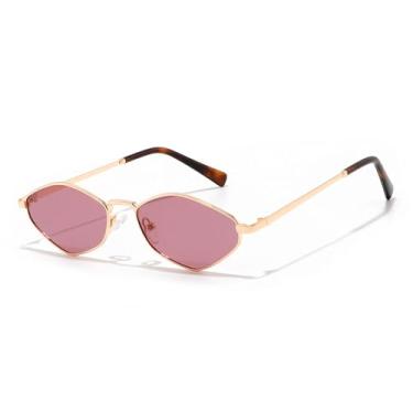 Imagem de JRLLFD Óculos de sol femininos com armação pequena e losango, polarizados UV400, estilo steampunk, para áreas externas (C1 dourado e rosa)