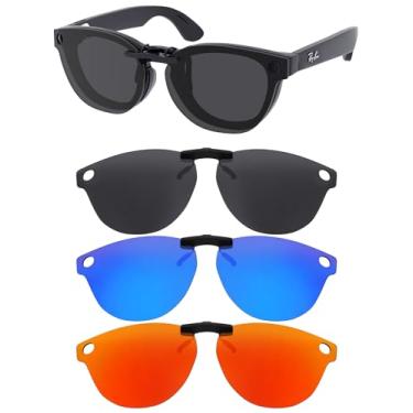 Imagem de HILEEN Clip-on polarizado para óculos de sol Ray-Ban Meta Headliner RW4009 e Gen 2 RW4013 50 mm - Preto + vermelho fogo + azul gelo