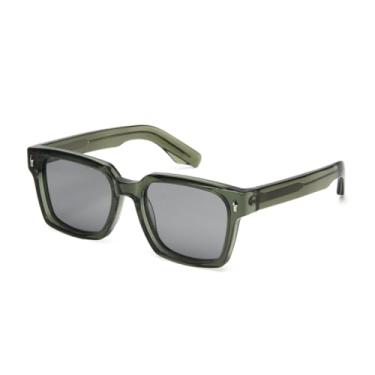Imagem de JRLLFD Óculos de sol polarizados masculinos de acetato com rebite retangular feminino UV400 (verde)