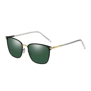 Imagem de JRLLFD Óculos de sol polarizados masculinos com armação de metal cinza, moda masculina, motorista, dirigir, UV400 (dourado, verde escuro)