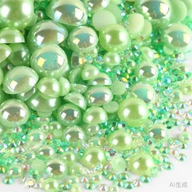 Imagem de 500 peças ABS pérolas semi-redondas e resina flatback strass tamanhos variados kit sortido para fazer joias DIY, arte de unhas, decoração de artesanato (cor 33)