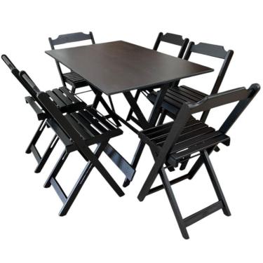 Imagem de Conjunto Mesa Dobrável 1,20m Com Tampo Em Mdf Ultra Plus E 6 Cadeiras Dobráveis Preto