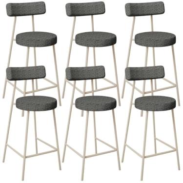 Imagem de Kit 06 Banquetas Baixa Cozinha Sala Jantar Bancada Milão Arena L02 Linho Mescla Chumbo - Lyam Decor