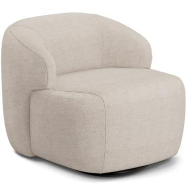 Imagem de Poltrona Decorativa Orgânica Giratória Para Sala Living Barolo L06 Linho Bege - Lyam Decor