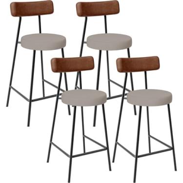 Imagem de Kit 04 Banquetas Baixa Cozinha Sala De Jantar Milão L02 Couríssimo Marrom Linho Bege - Lyam Decor