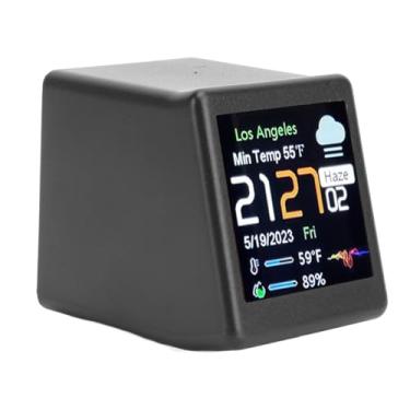 Imagem de Aramox Relógio Com Display Digital LCD Relógio Eletrônico Estação Meteorológica WiFi Com Personalização de Animação de Calendário de Temperatura para Mesa de Escritório Doméstico (Preta)