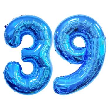 Imagem de GFIURNJVVBJH Balão de alumínio com 39 números, número 81 cm, balão gigante para 39º aniversário, casamento, formatura, celebração, festa, decoração, azul, 39