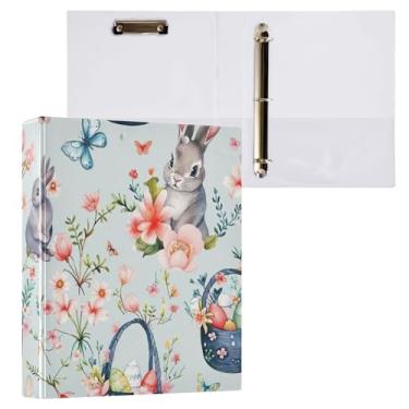 Imagem de Pastas de fichário com três anéis florais Coelhos da Páscoa azuis com organizador de prancheta de perfil, 1 pacote