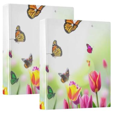 Imagem de Pastas de fichário com três anéis de borboletas coloridas com 11 borboletas e prancheta de perfil, anéis redondos de 2,5 cm, pacote com 2